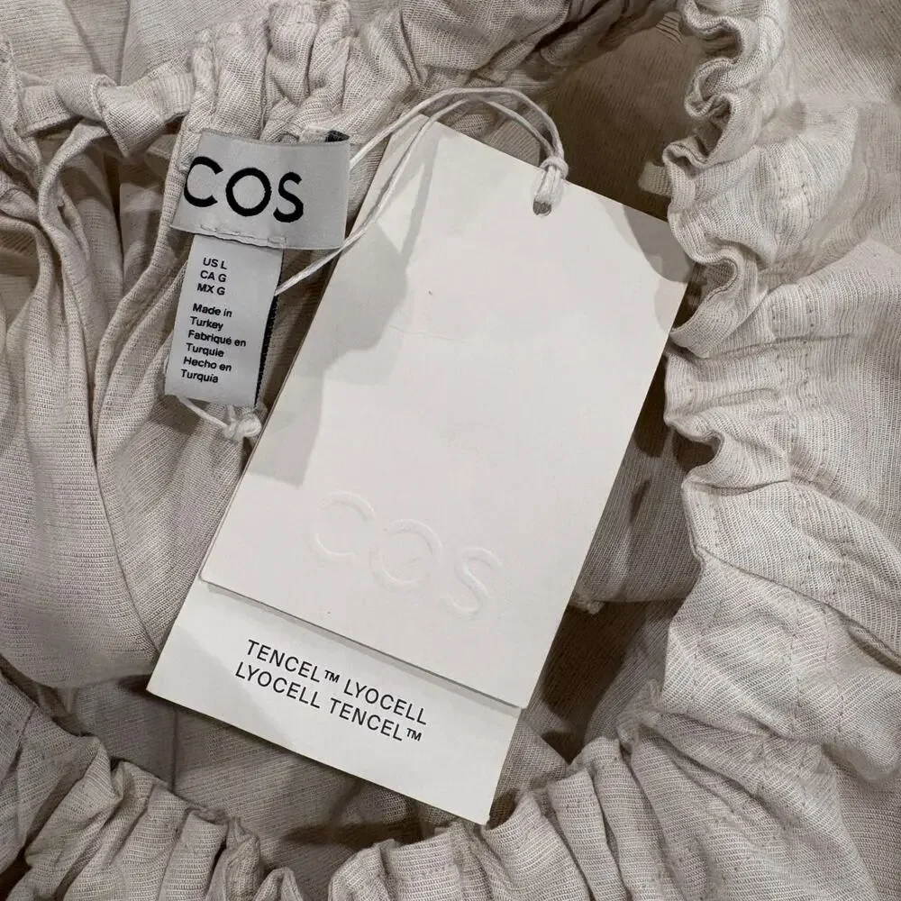 COS Puff-Sleeve Linen Blend Oversized Wide Leg Jumpsuit Large NWT